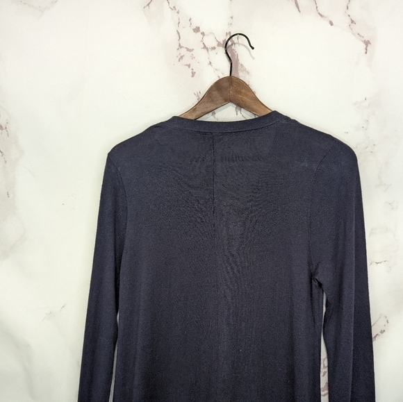 Logo by Lori Goldstein Cardigan Size Small V Neck Blue Chiffon Lace Trim Tunic - Picture 6 of 11